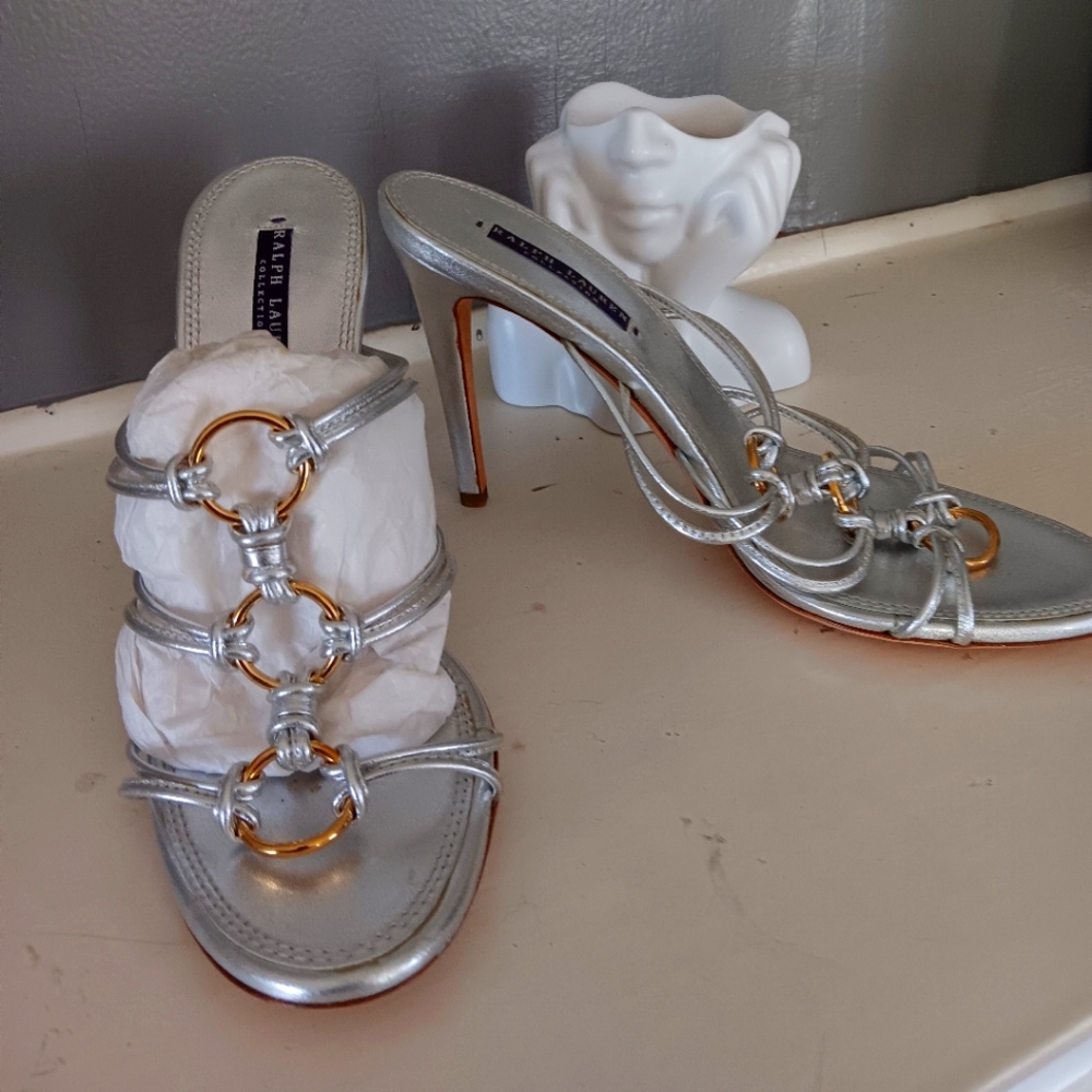 - RALPH LAUREN PURPLE LABEL COLLECTION metallic strapped sandals vintage/N…
